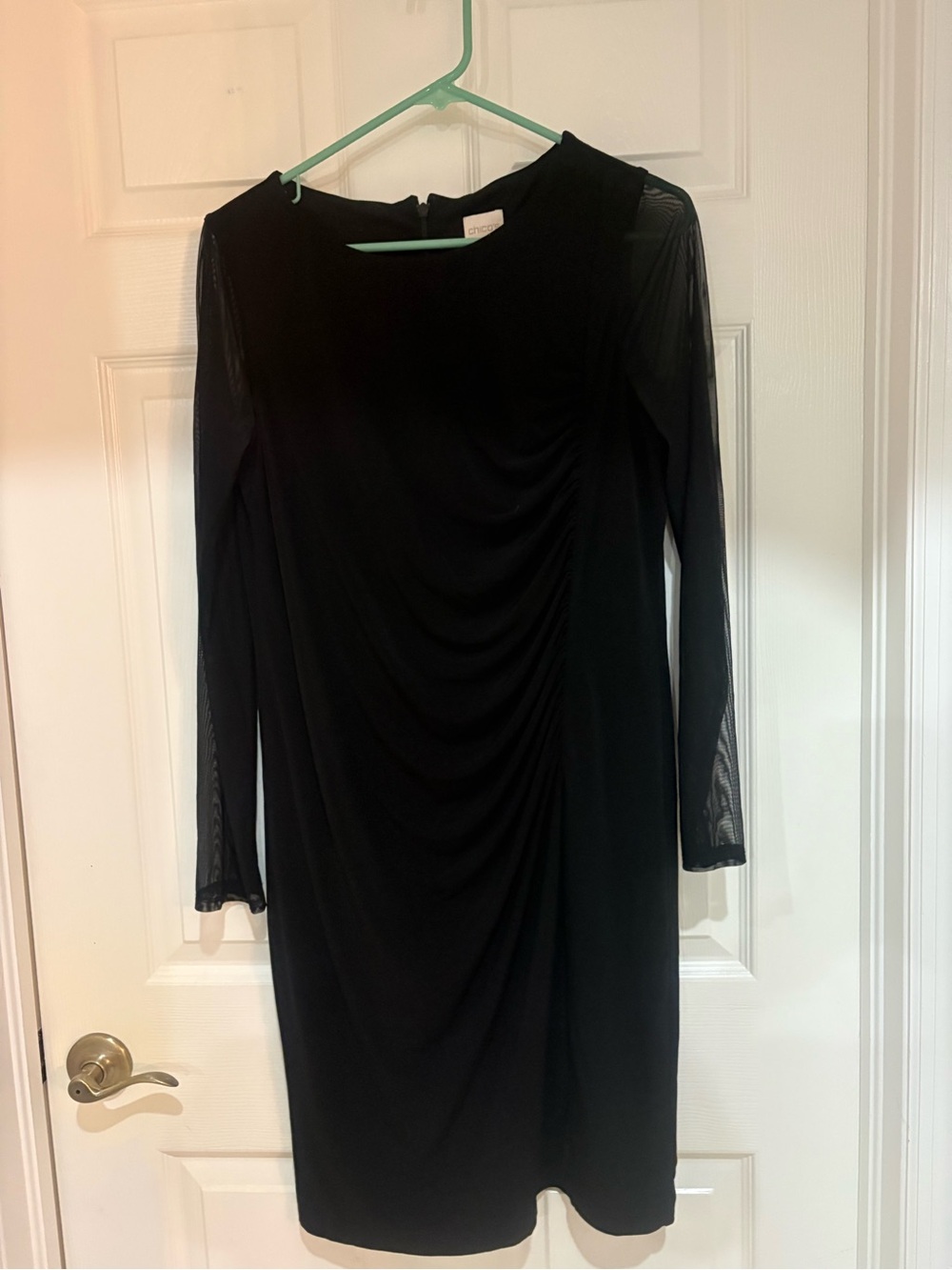 Chico’s Black Ruched Mesh Sleeve Dress Size 1